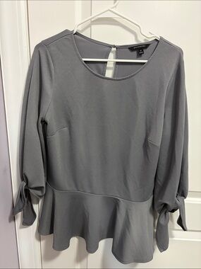 Banana Republic Gray Peplum Blouse with Tie Sleeves